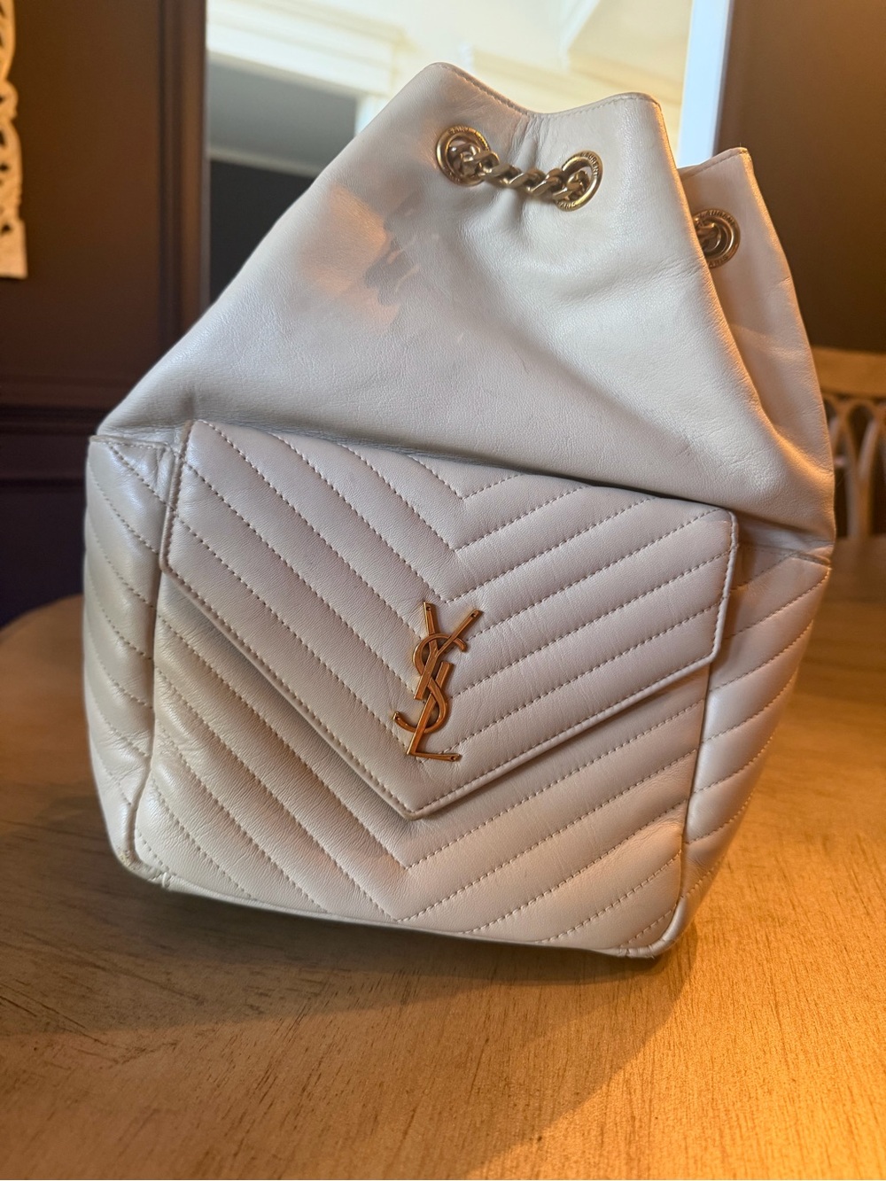 Saint Laurent White Quilted Leather Drawstring Backpack